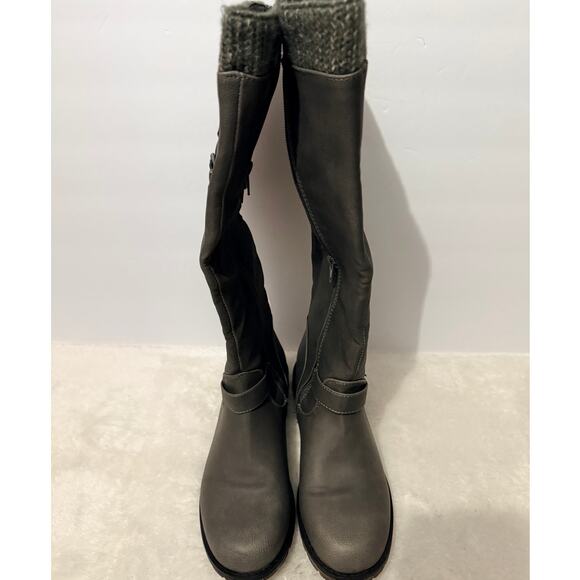 Tall Shaft Boots with Knit Cuff Top with Buckle Zip in Back S8 Vegan - Picture 3 of 7